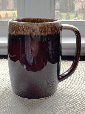 1960s Hull, Mirror Brown Drip Pottery Mug, USA Stoneware, Coffee Mug, Beer Stein